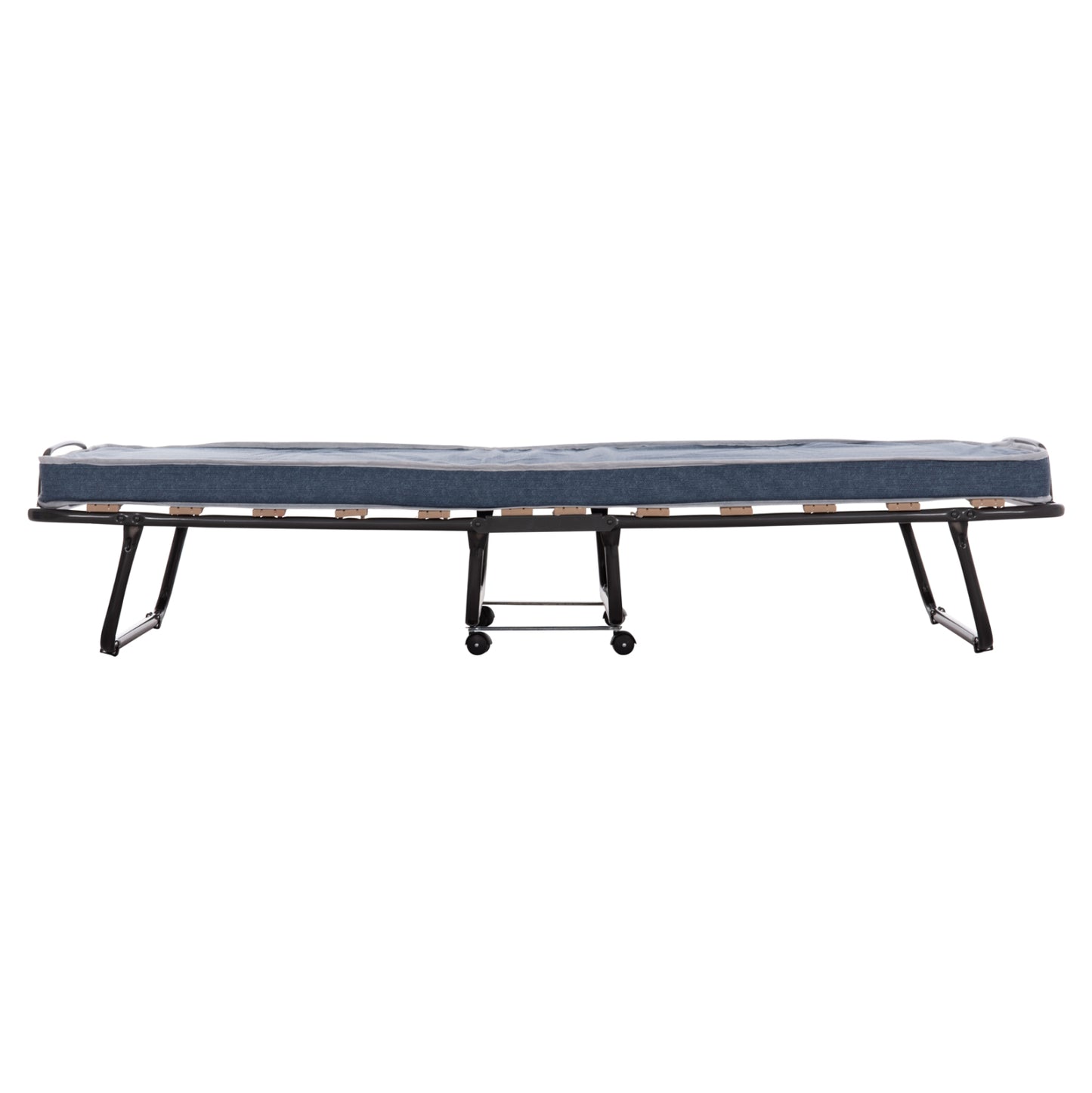 Foldable Bed Slade Hm604.03 Metal With Wheels & Mattress 6.5cm Blue Jeans Look 80x183x37.5hcm.