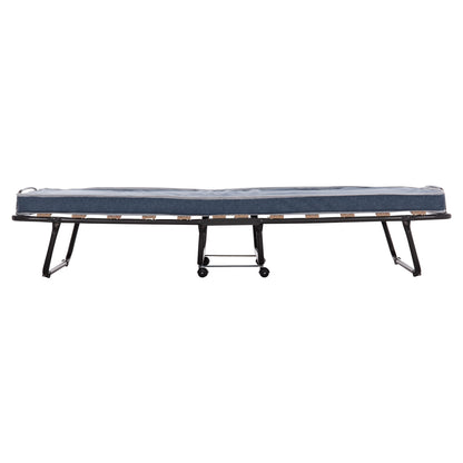 Foldable Bed Slade Hm604.03 Metal With Wheels & Mattress 6.5cm Blue Jeans Look 80x183x37.5hcm.
