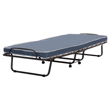 Foldable Bed Slade Hm604.03 Metal With Wheels & Mattress 6.5cm Blue Jeans Look 80x183x37.5hcm.