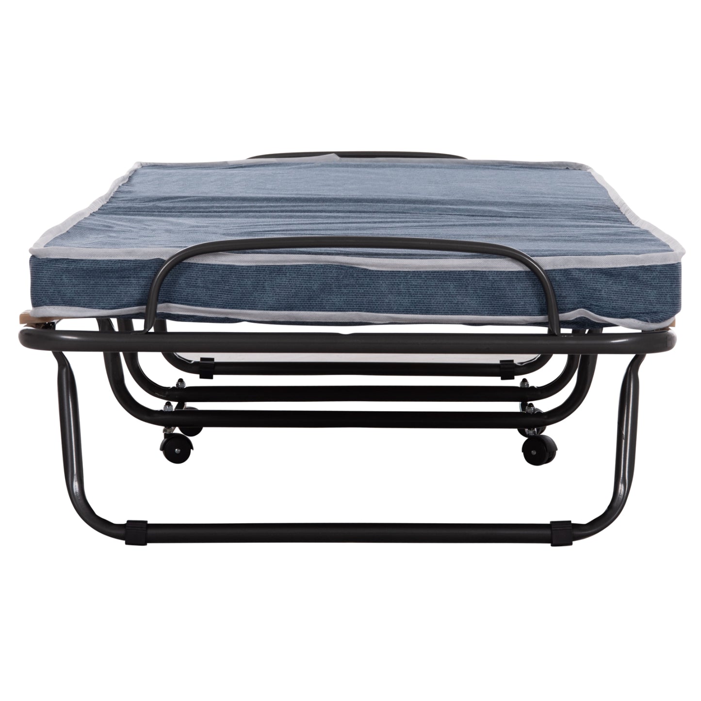 Foldable Bed Slade Hm604.03 Metal With Wheels & Mattress 6.5cm Blue Jeans Look 80x183x37.5hcm.