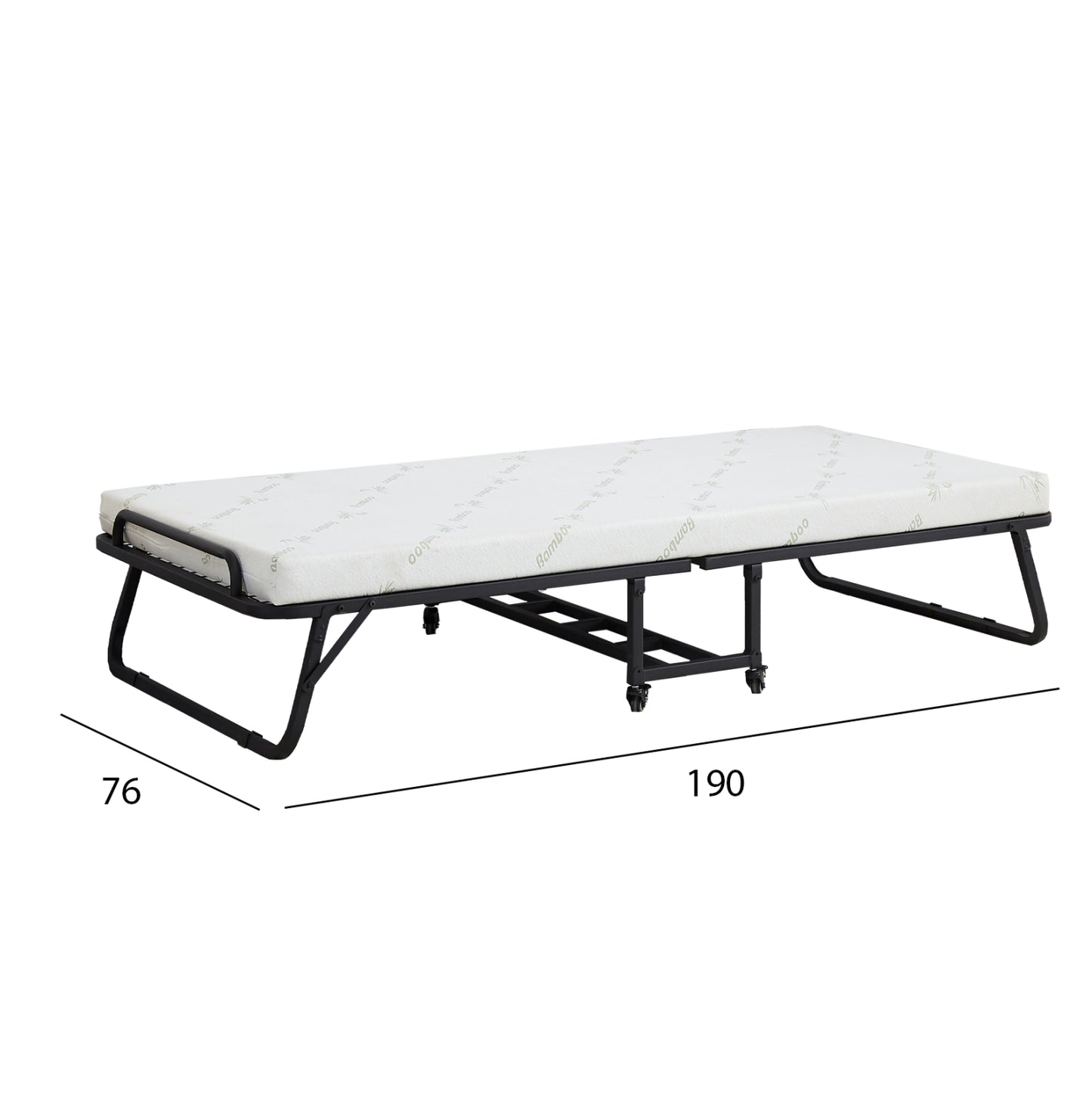 Portable Folding Bed With Mattress Netti Hm691.01 Metal In Matte Black 190x76x30hcm.