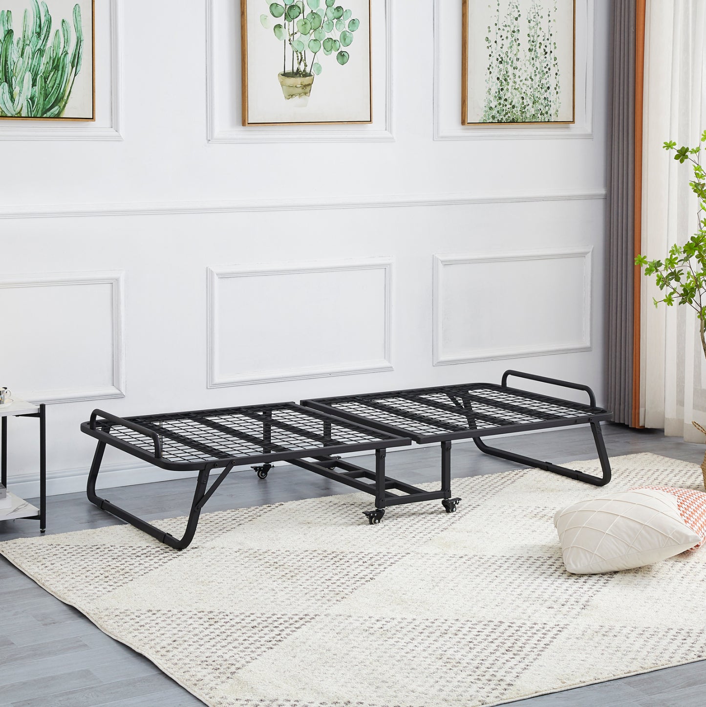 Portable Folding Bed With Mattress Netti Hm691.01 Metal In Matte Black 190x76x30hcm.