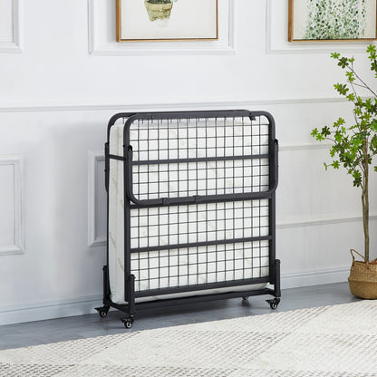 Portable Folding Bed With Mattress Netti Hm691.01 Metal In Matte Black 190x76x30hcm.