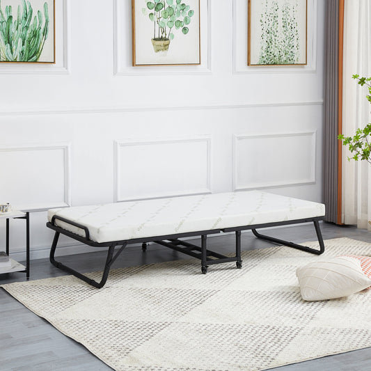 Portable Folding Bed With Mattress Netti Hm691.01 Metal In Matte Black 190x76x30hcm.