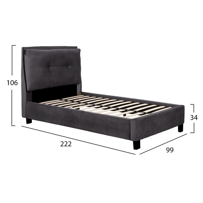 Bed Riley Hm561.01, 90x200cm, With Fabric Velvet Grey