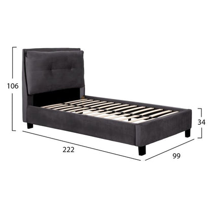 Bed Riley Hm561.01, 90x200cm, With Fabric Velvet Grey
