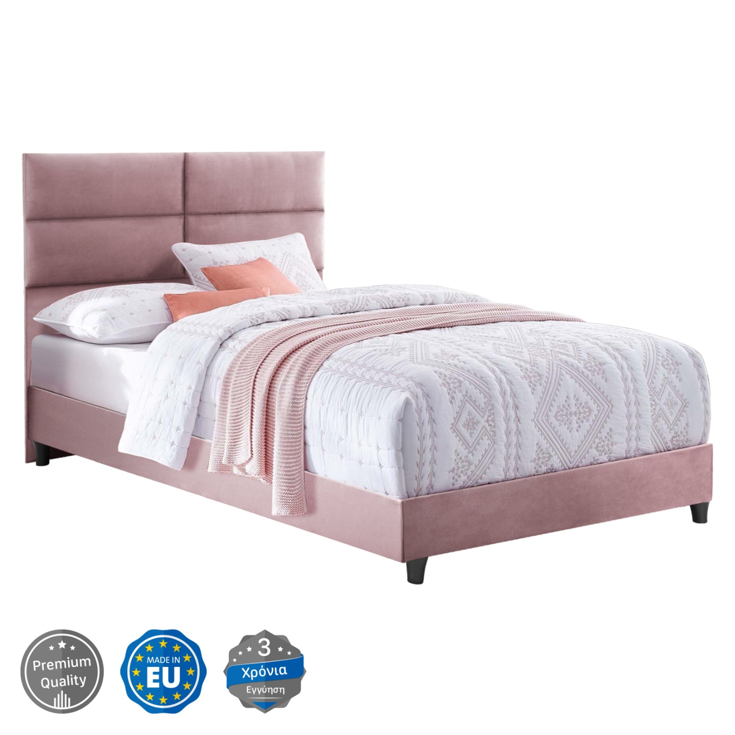 Hm646.12 Bed Milo, Dusty Pink Velvet, 120x200