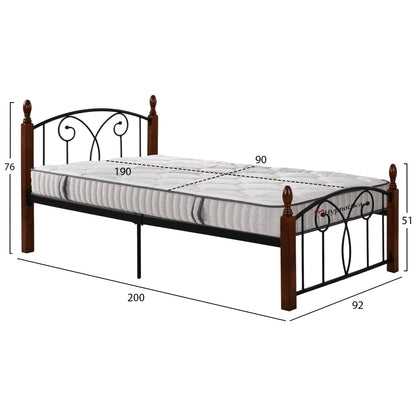 Bed With Mattress Suzie Hm10754.01 Metal & Rubberwood In Dark Walnut--mattress 90x190cm.