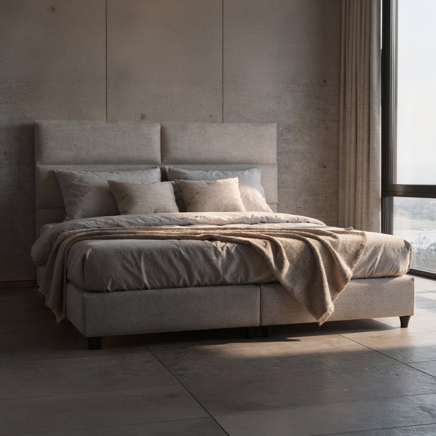 Bed King-size Milo Made Of Beige Fabric Hm628.32 For Mattress 180x200cm.
