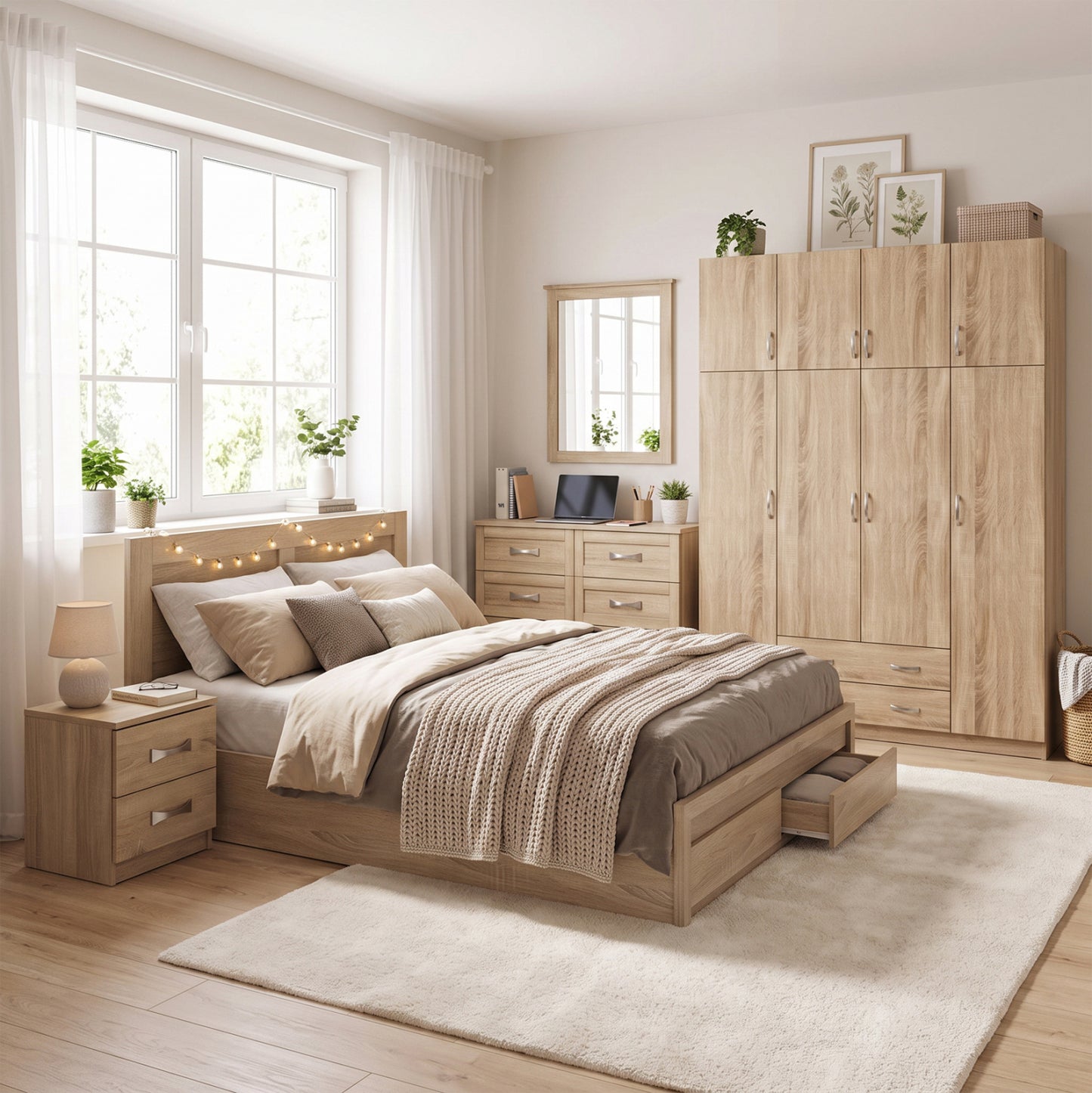 Set Bedroom 7 Pieces Bed For Mattress 150x200-nightstand Table-toilet Sonama Hm11099.02