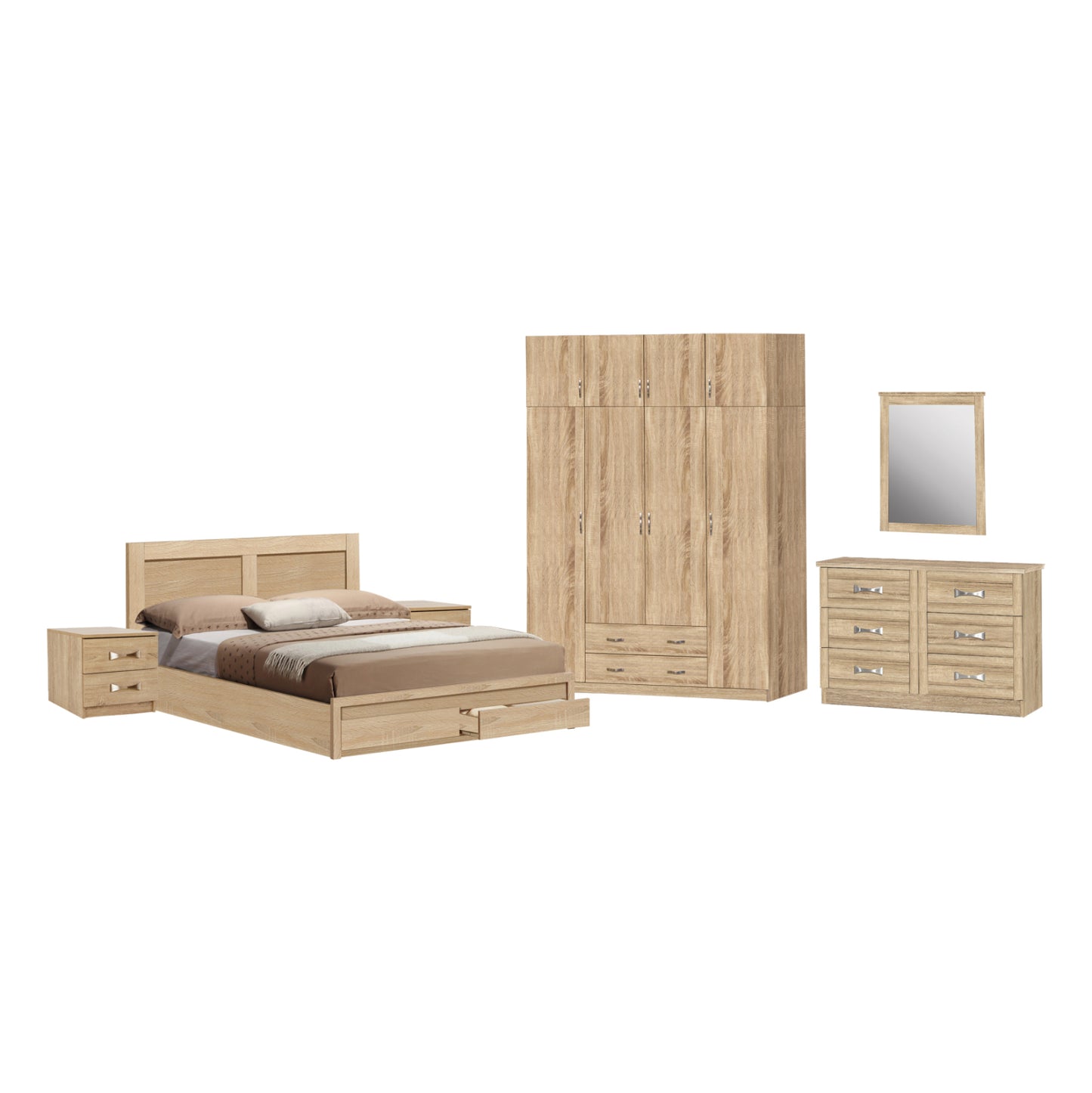 Set Bedroom 7 Pieces Bed For Mattress 150x200-nightstand Table-toilet Sonama Hm11099.02