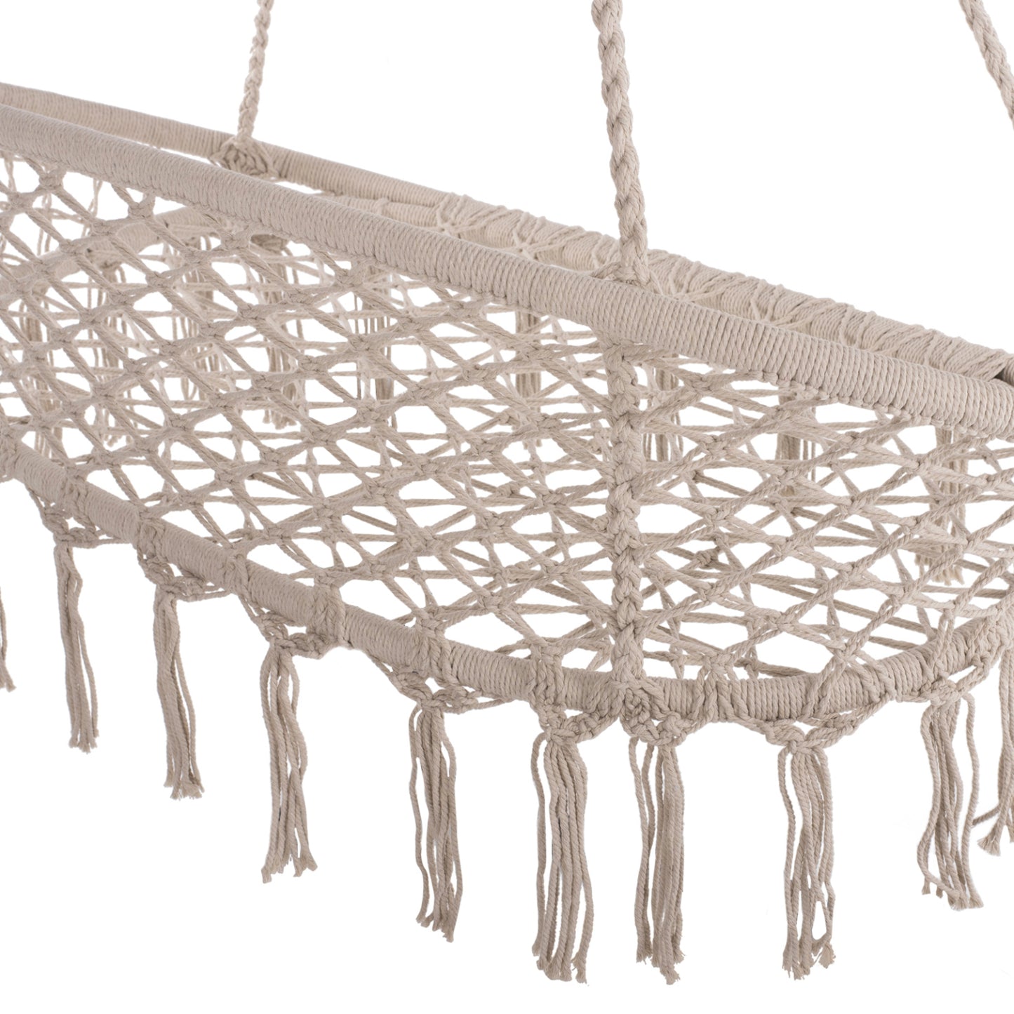 Hanging Nest Hm5769 2-seater Macrame Rope In Beige Color 130x67x120-140hcm.
