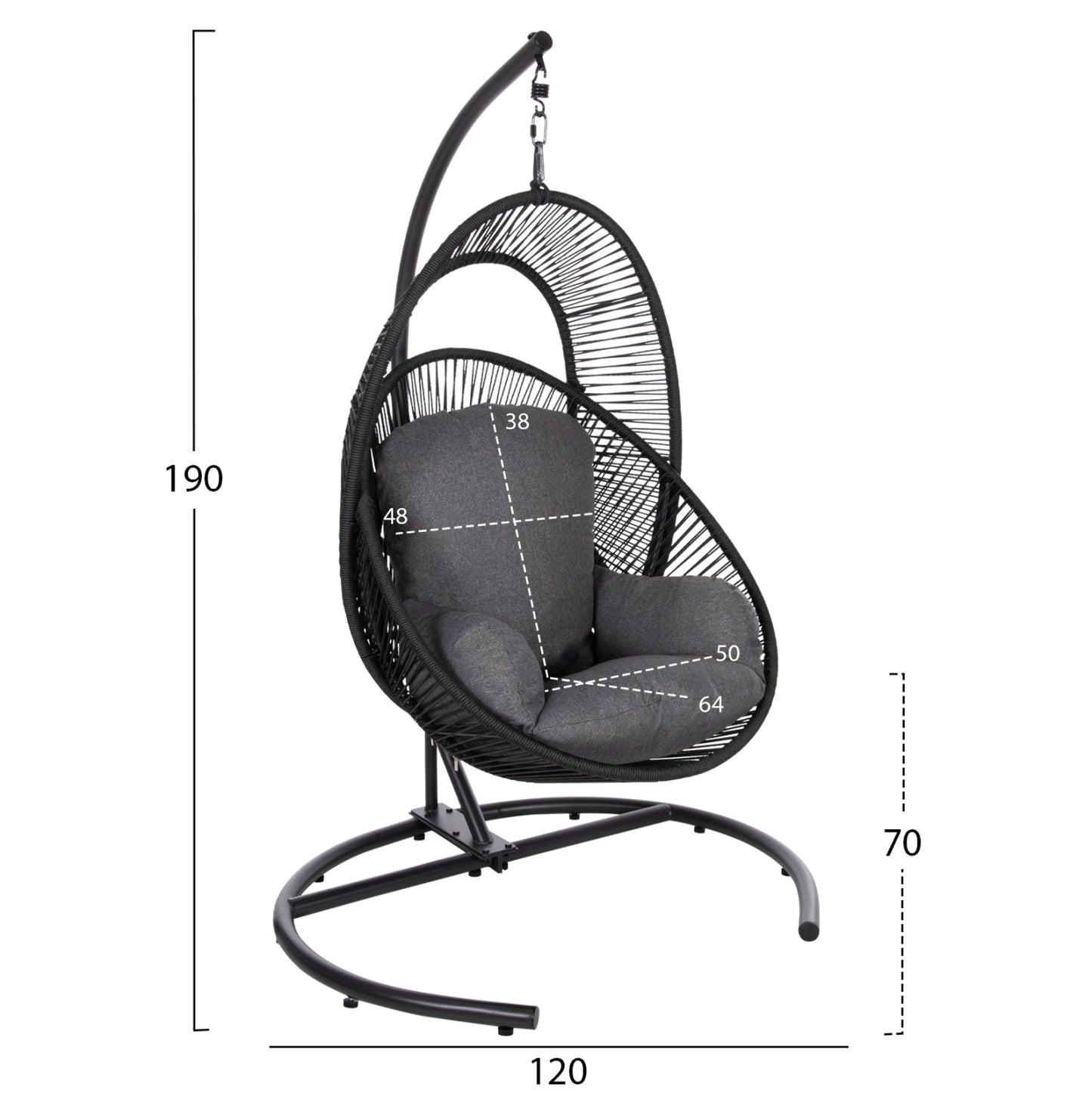 Hanging Nest Ruler Hm6083 Black Metal And Synth.rattan-grey Cushions 120x110x190hcm.