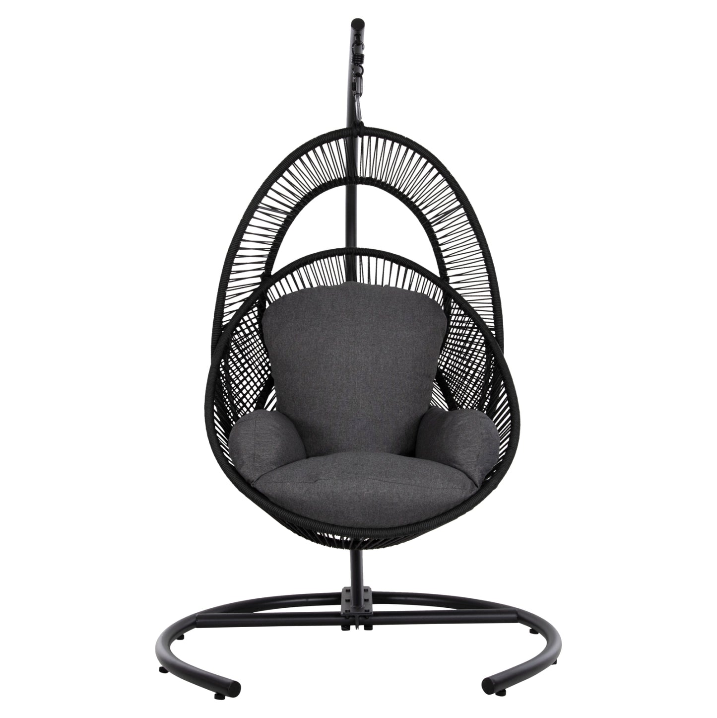 Hanging Nest Ruler Hm6083 Black Metal And Synth.rattan-grey Cushions 120x110x190hcm.