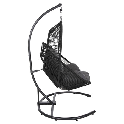 Hanging Nest Ruler Hm6083 Black Metal And Synth.rattan-grey Cushions 120x110x190hcm.