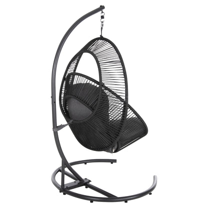 Hanging Nest Ruler Hm6083 Black Metal And Synth.rattan-grey Cushions 120x110x190hcm.