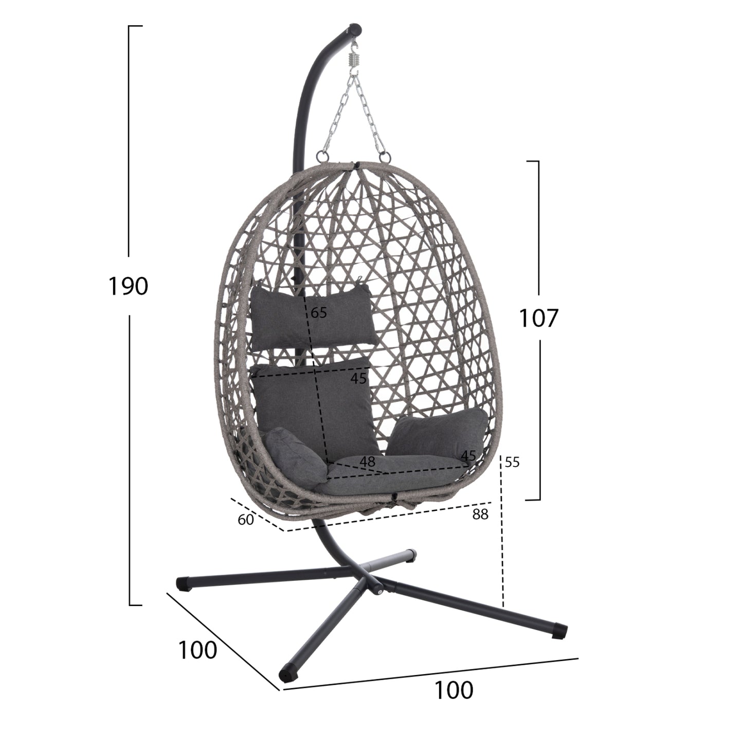 Hanging Nest Nesta Hm6468.01 Grey Metal (steel) & P.e.rattan 100x100x190hcm.