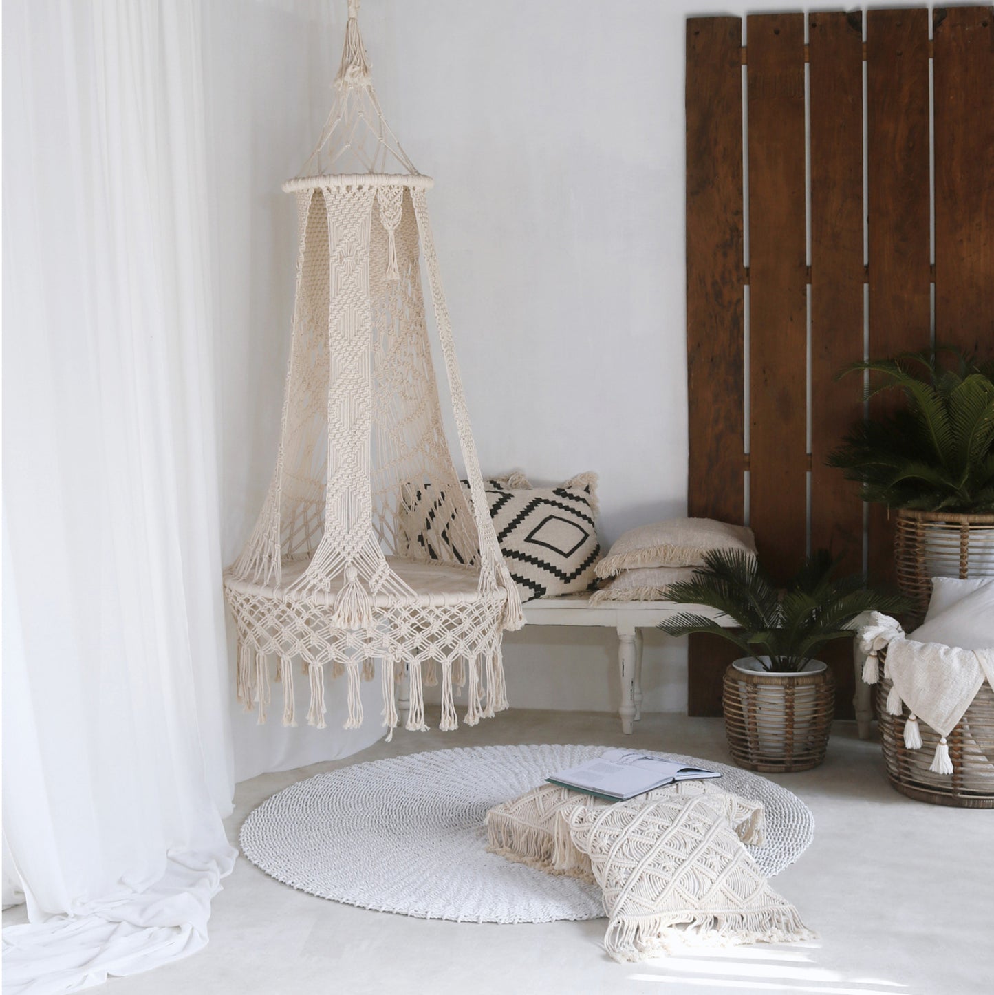 Hammock ΗΜ9345 Ecru Rope Macrame Φ80x150Η