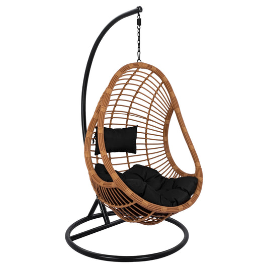 Hanging Armchair Nest Hm5541.04 With Beige Wicker & Black Pillows Diameter 105x195cm