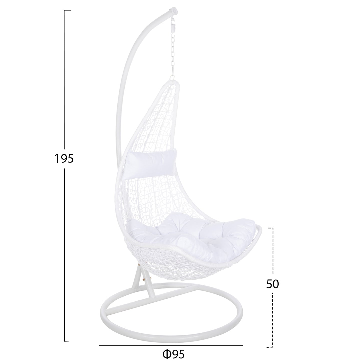 Hanging Nest Millie Hm5996.03 Metal-synthetic Rattan & Cushions In White Φ95x195hcm.