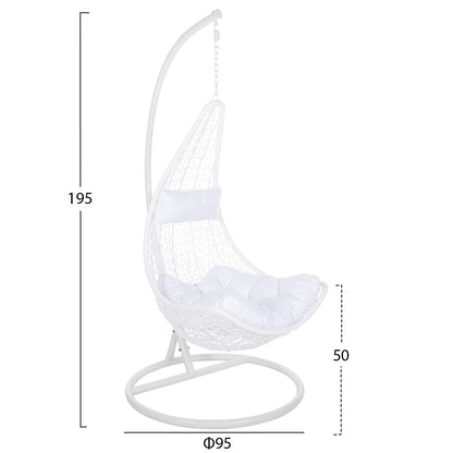 Hanging Nest Millie Hm5996.03 Metal-synthetic Rattan & Cushions In White Φ95x195hcm.