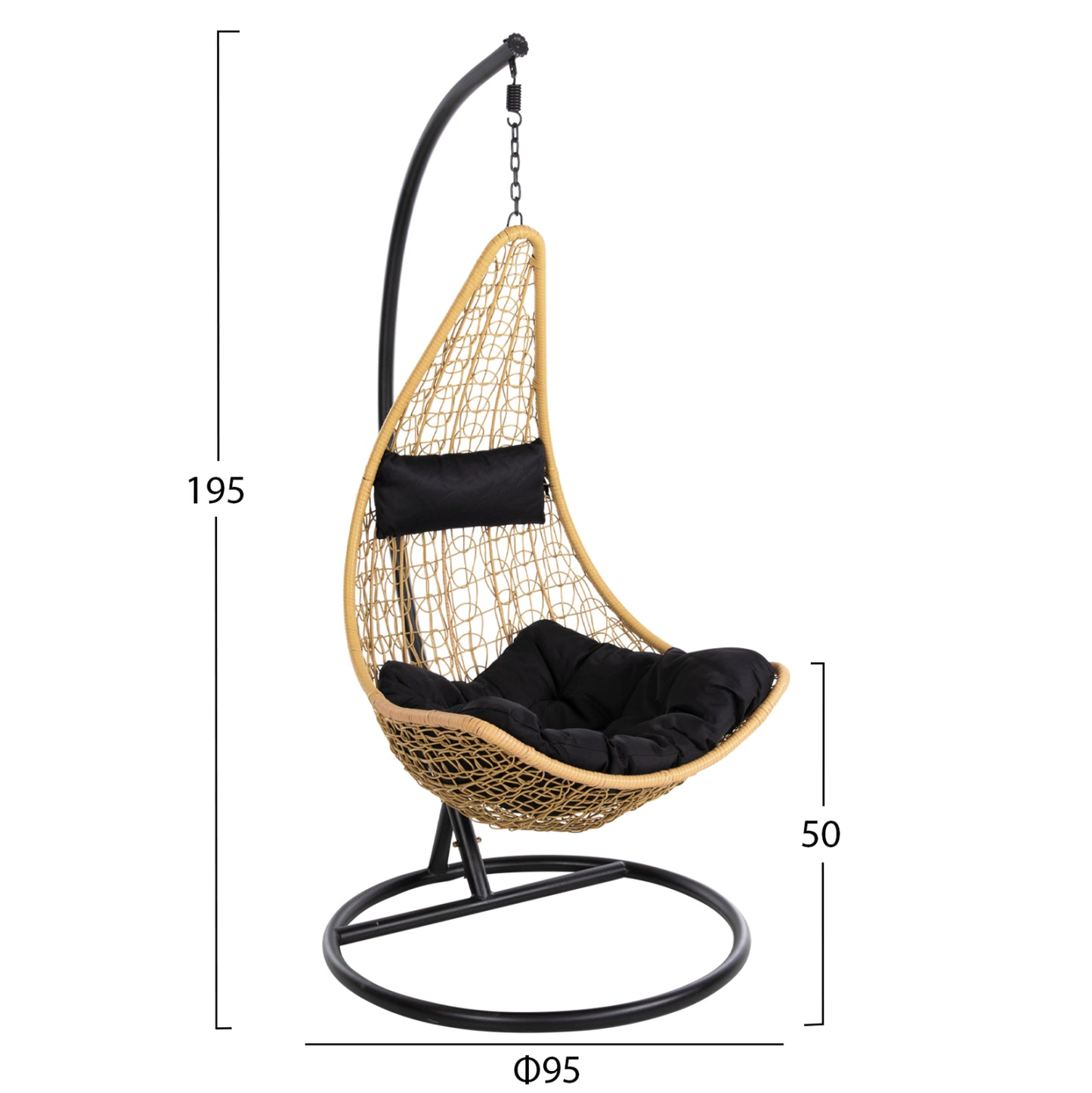 Hanging Nest Millie Hm5996.04 Metal Black-synthetic Rattan In Beige Φ95x195hcm.