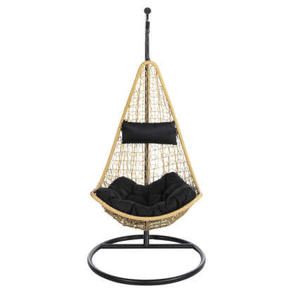 Hanging Nest Millie Hm5996.04 Metal Black-synthetic Rattan In Beige Φ95x195hcm.