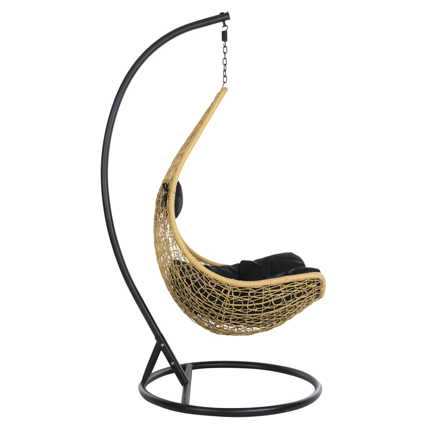Hanging Nest Millie Hm5996.04 Metal Black-synthetic Rattan In Beige Φ95x195hcm.
