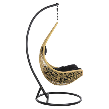 Hanging Nest Millie Hm5996.04 Metal Black-synthetic Rattan In Beige Φ95x195hcm.