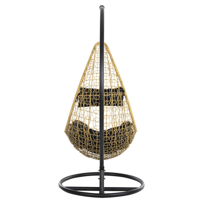 Hanging Nest Millie Hm5996.04 Metal Black-synthetic Rattan In Beige Φ95x195hcm.