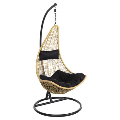 Hanging Nest Millie Hm5996.04 Metal Black-synthetic Rattan In Beige Φ95x195hcm.