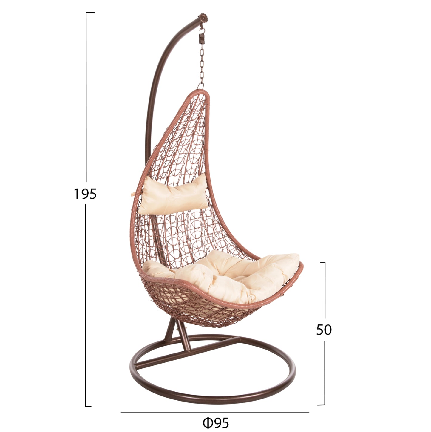 Hanging Nest Millie Hm5996.05 Metal In Brown-synthetic Rattan In Brown Φ95x195hcm.