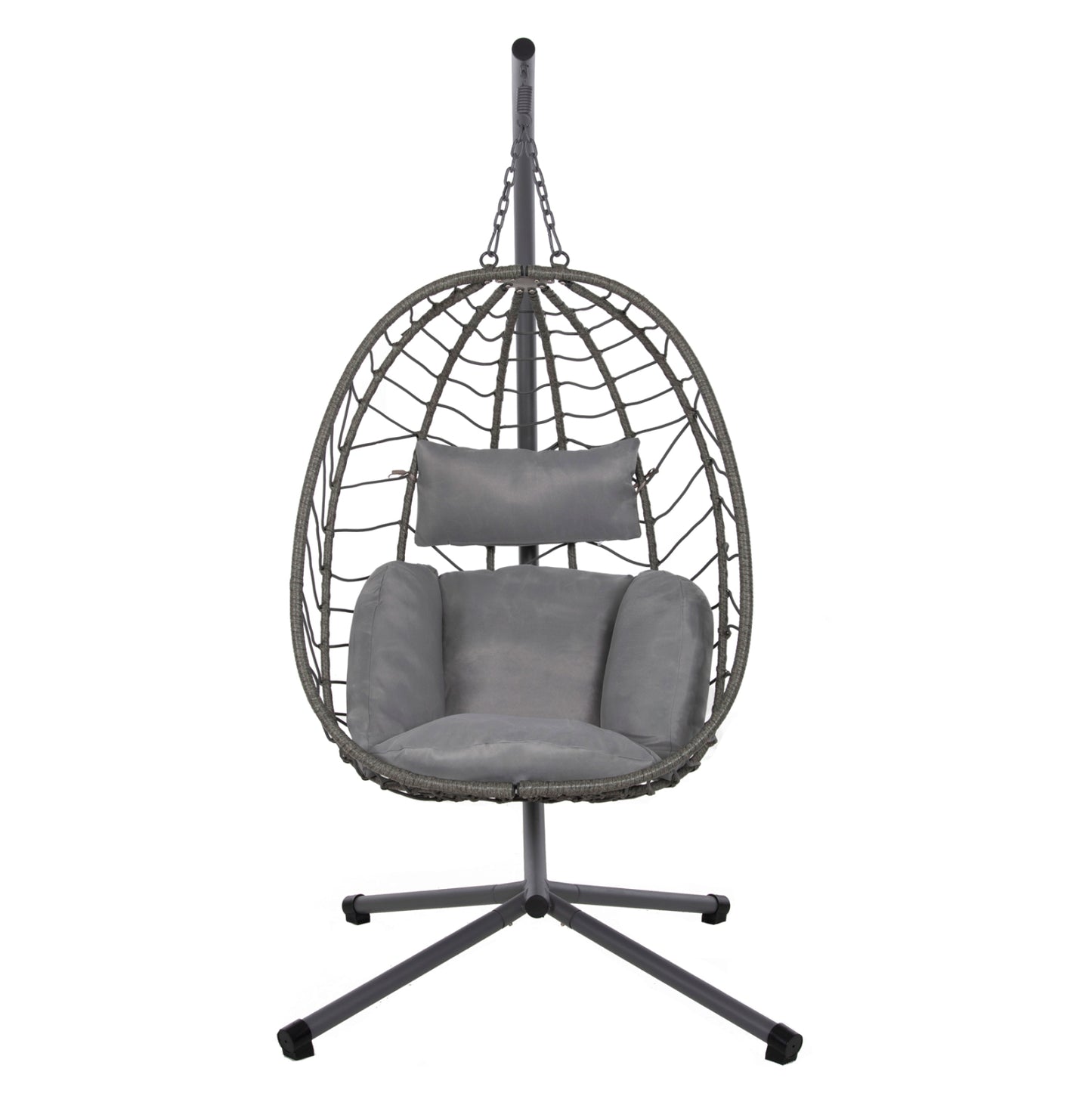Hanging Nest Millie Hm5997.10 Metal Base-synthetic Rattan And Cushions In Grey 90x75x190hcm.