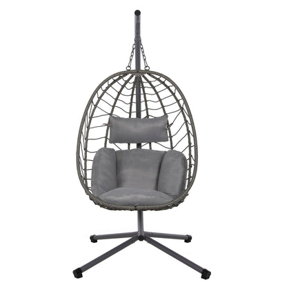 Hanging Nest Millie Hm5997.10 Metal Base-synthetic Rattan And Cushions In Grey 90x75x190hcm.