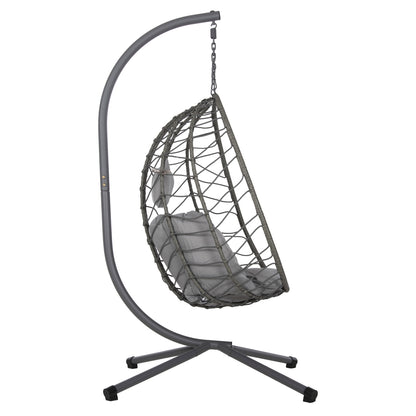 Hanging Nest Millie Hm5997.10 Metal Base-synthetic Rattan And Cushions In Grey 90x75x190hcm.