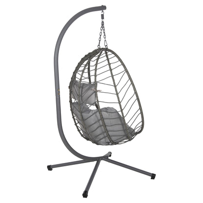 Hanging Nest Millie Hm5997.10 Metal Base-synthetic Rattan And Cushions In Grey 90x75x190hcm.