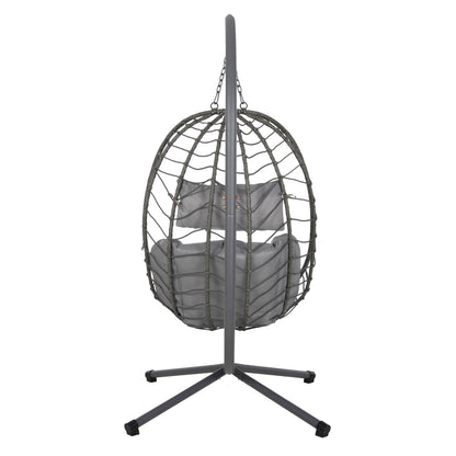 Hanging Nest Millie Hm5997.10 Metal Base-synthetic Rattan And Cushions In Grey 90x75x190hcm.