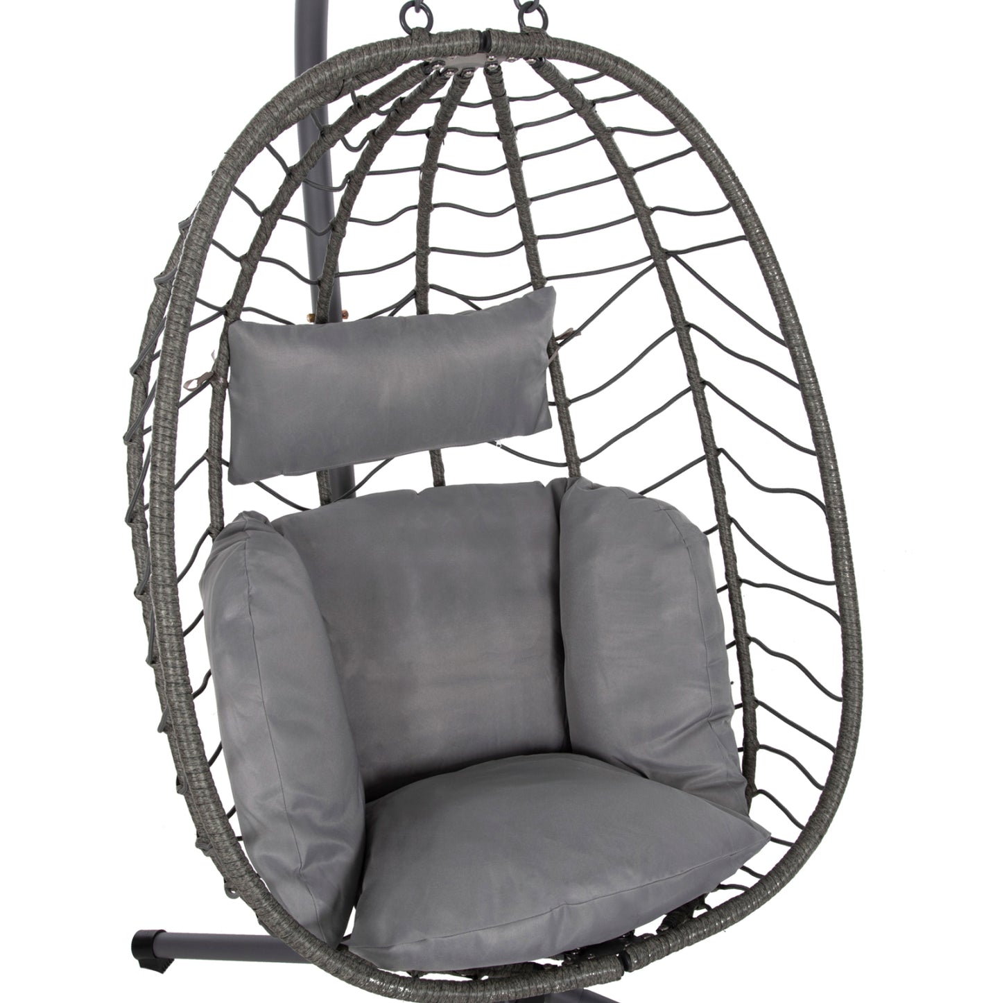 Hanging Nest Millie Hm5997.10 Metal Base-synthetic Rattan And Cushions In Grey 90x75x190hcm.