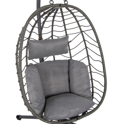 Hanging Nest Millie Hm5997.10 Metal Base-synthetic Rattan And Cushions In Grey 90x75x190hcm.