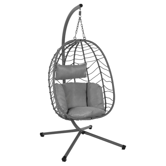 Hanging Nest Millie Hm5997.10 Metal Base-synthetic Rattan And Cushions In Grey 90x75x190hcm.