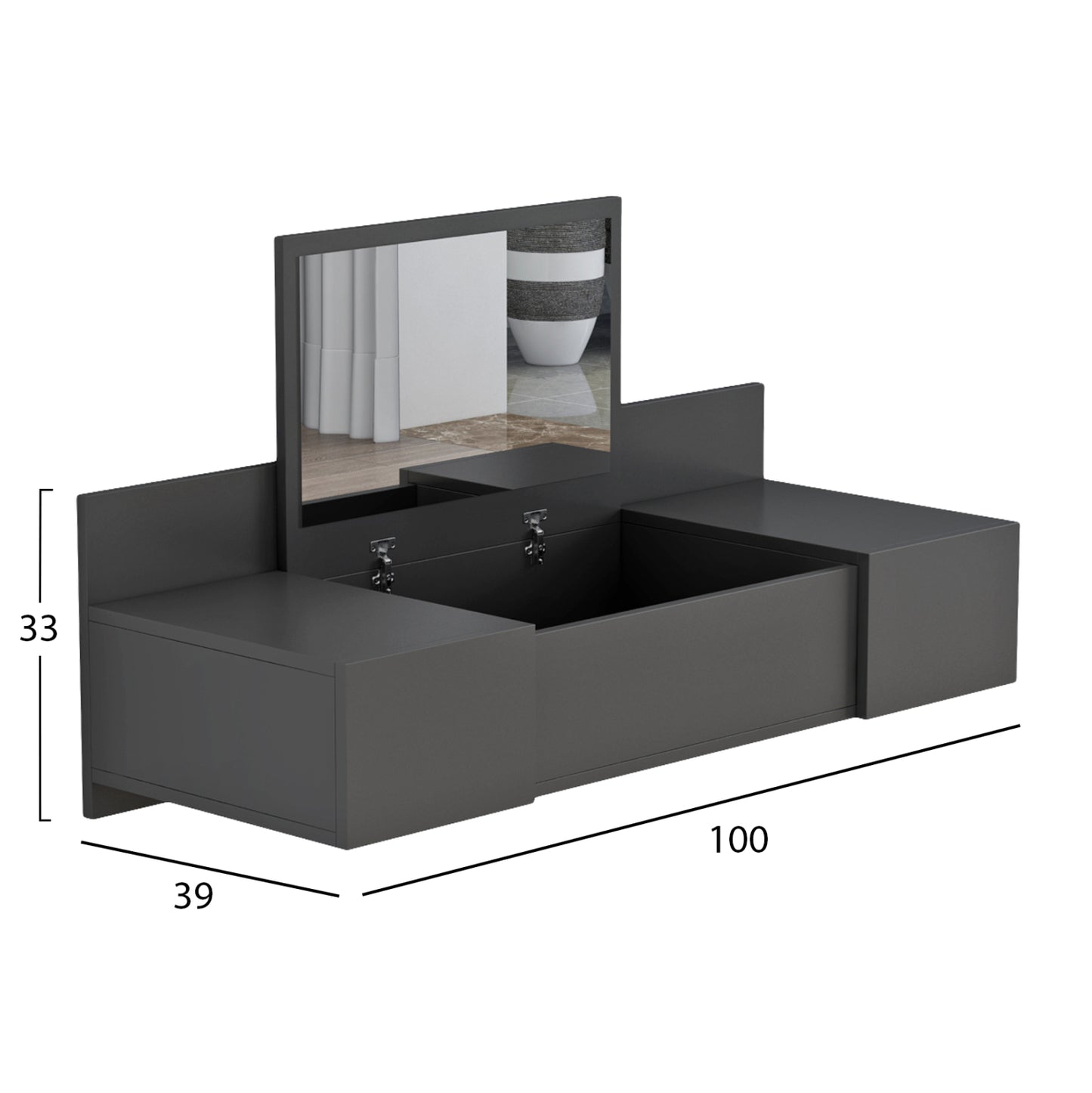Wall Mounted Dressing Table Linde Hm8960.12 Melamine In Anthracite 100x39x33hcm.