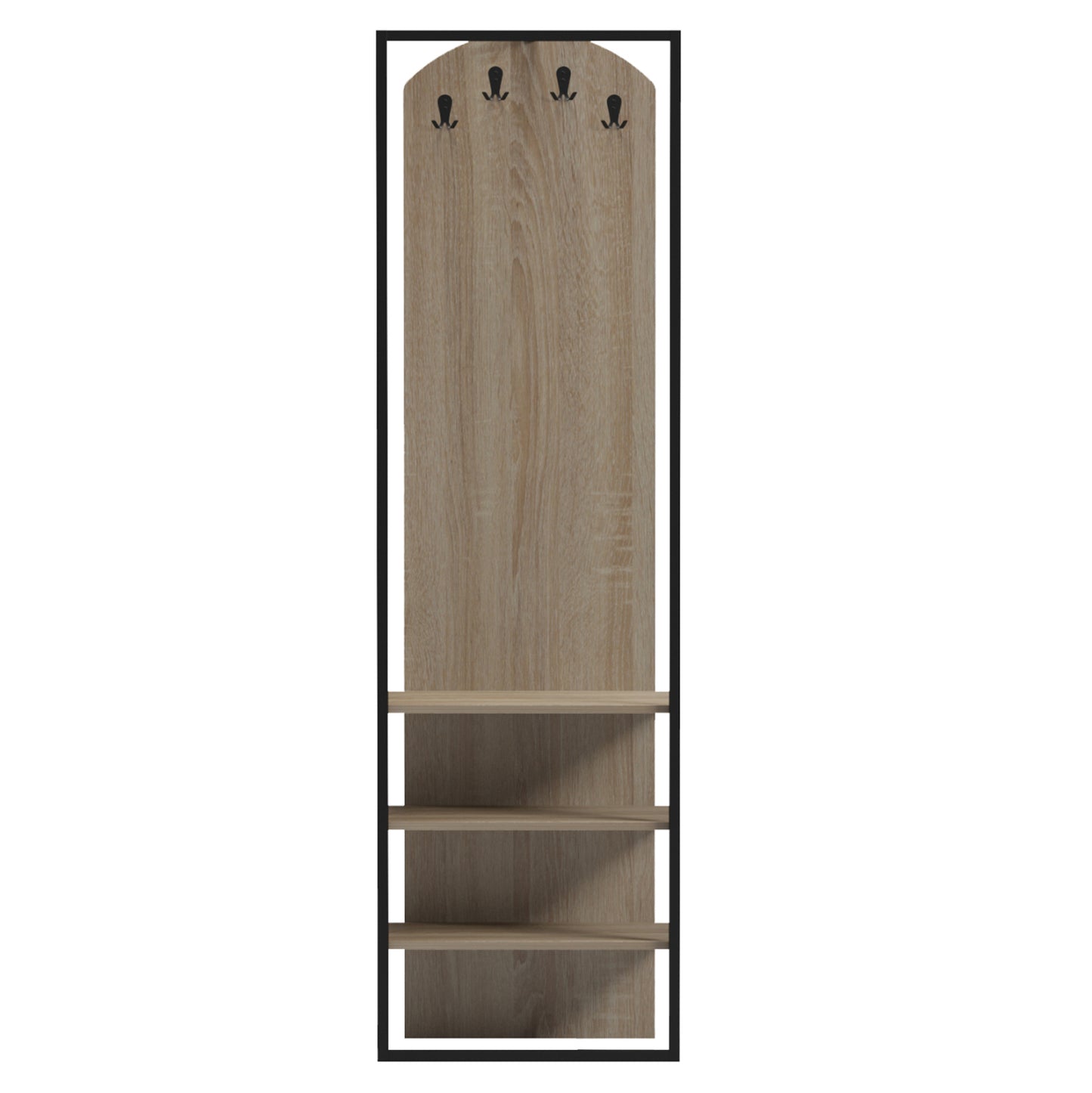 Coat Hanger With Shelves Nino Hm18382.01 Metal In Black--melamine In Sonama 53x31.5x180hcm.