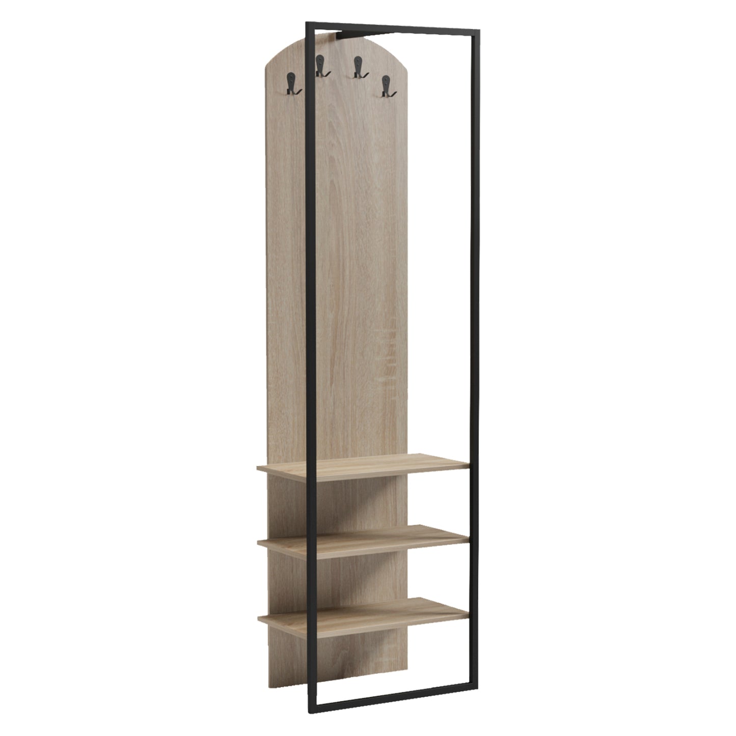 Coat Hanger With Shelves Nino Hm18382.01 Metal In Black--melamine In Sonama 53x31.5x180hcm.