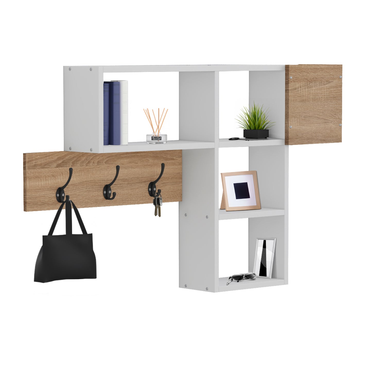Entryway Hanger With Shelves Harlan Hm8973.12 Melamine In Sonama-white 99,5x15x61hcm.