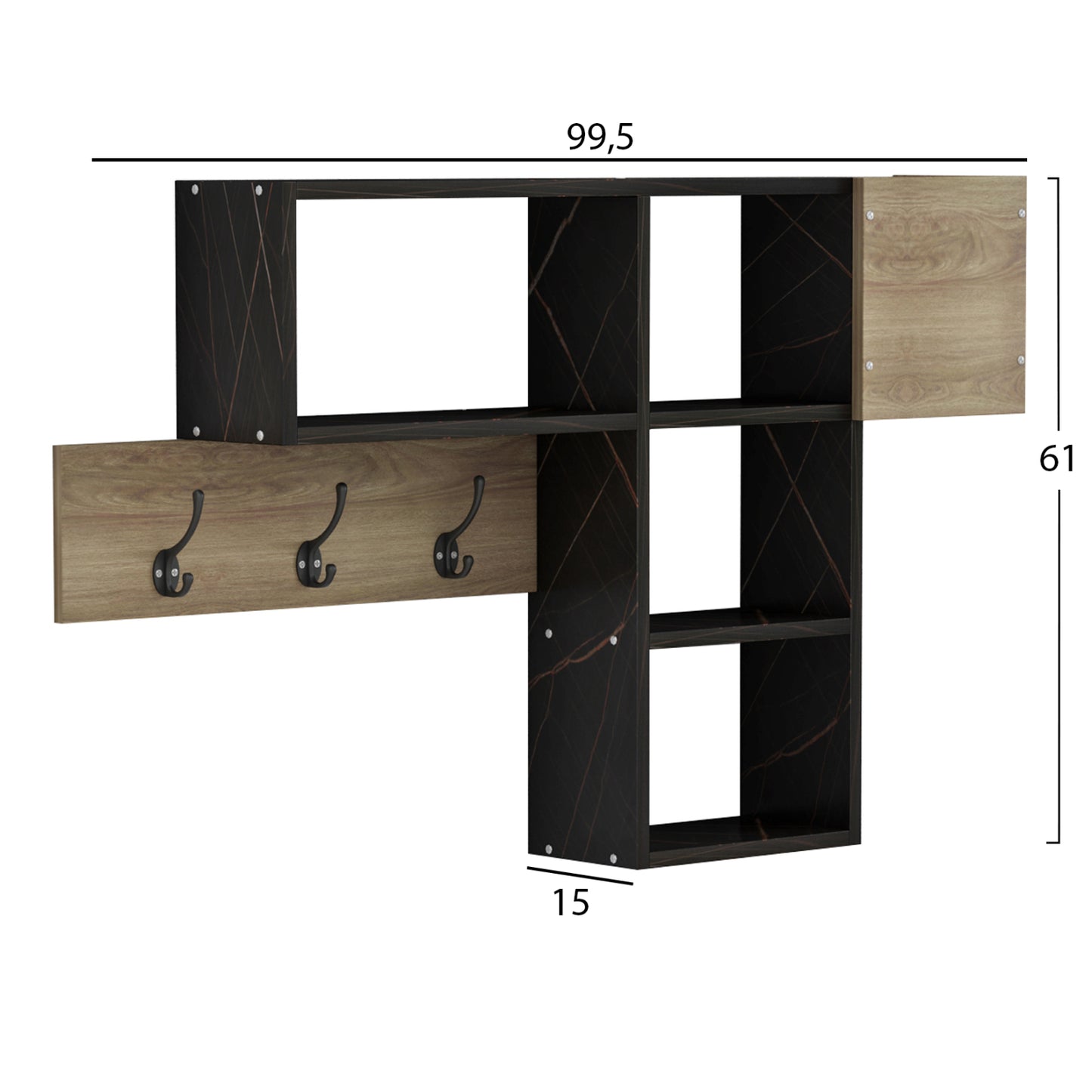 Entryway Hanger With Shelves Harlan Hm8973.13 Melamine In Natural-black Marble 99,5x15x61hcm.