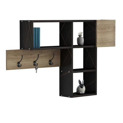 Entryway Hanger With Shelves Harlan Hm8973.13 Melamine In Natural-black Marble 99,5x15x61hcm.