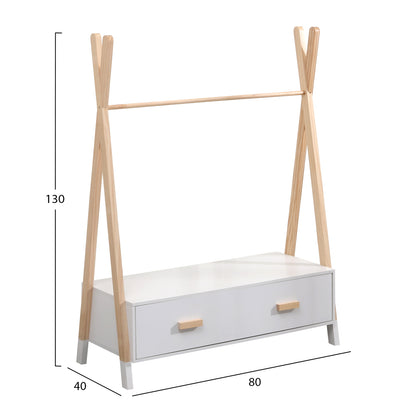 Kids' Clothes Hanger With Drawers Paschal Hm2491.03 Melamine-pine Wood 80x40x130hcm.