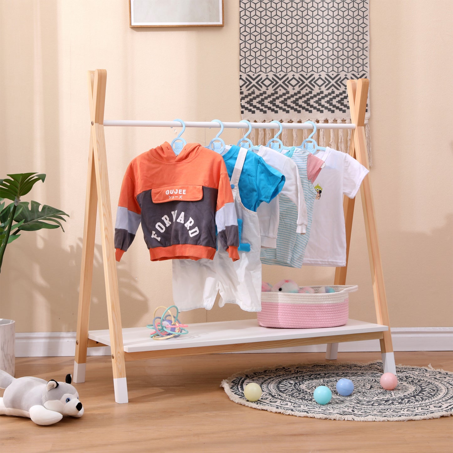 Kids' Clothes Hanger With Shelf Paschal Hm2490.03 Melamine-pine Wood 100x40x100hcm.