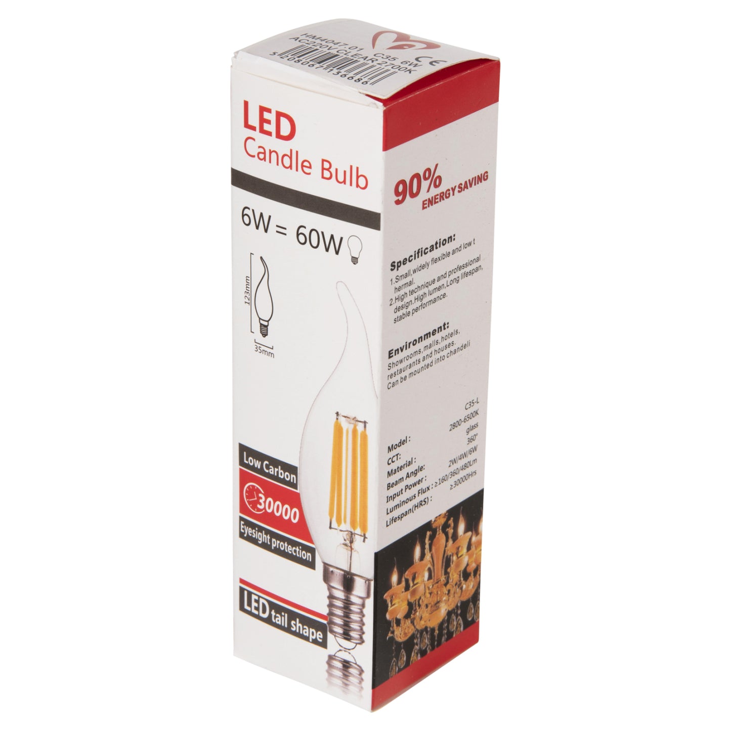 Light Bulb Hm4047.01 Flame Style Led Filament 6w E14 3000k Clear Dimmable