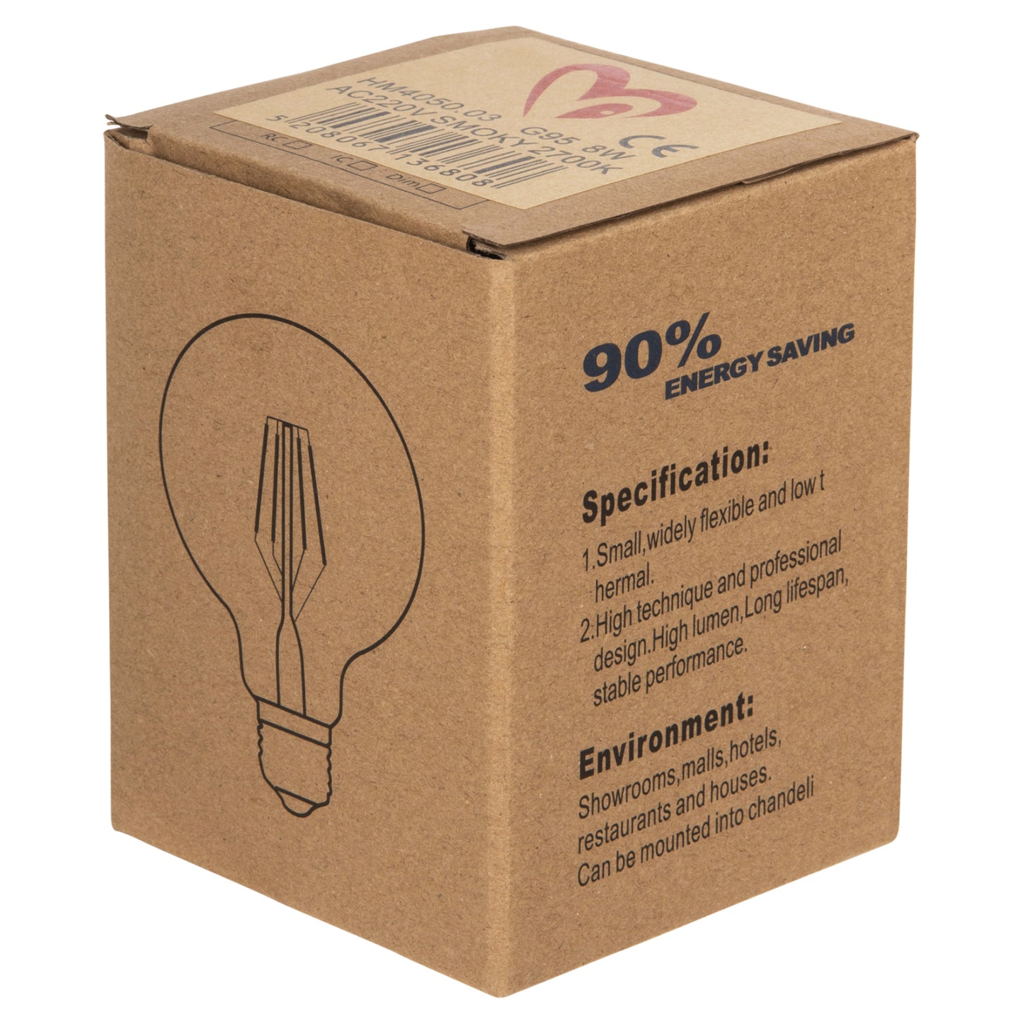 Light Bulb Hm4050.03 Globo Led Filament 8w E27 3000k Smoke Dimmable